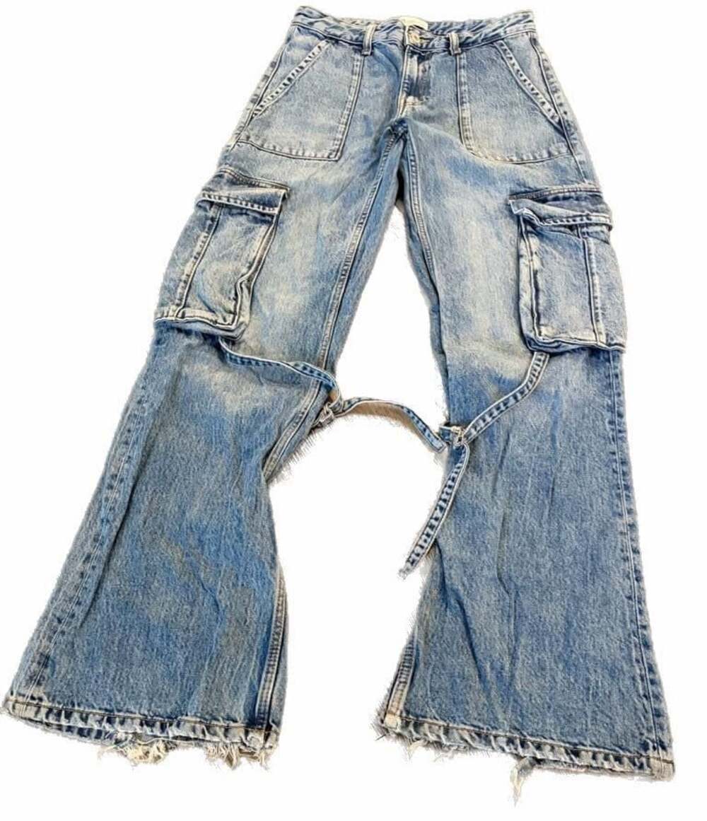 Zara Wide Leg Cargo Jeans with Straps Size 2